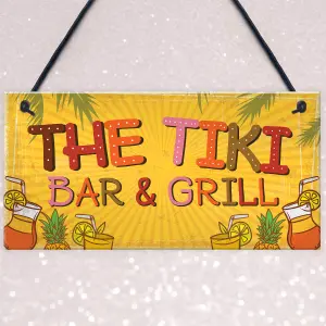 Red Ocean Tiki Bar Grill Party Hanging Home Bar Pub Plaque BBQ Cocktails Beach Decoration Sign