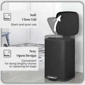 HOMCOM 20L Kitchen Pedal Bin, Metal Rubbish Bin with Soft-close Lid, Black