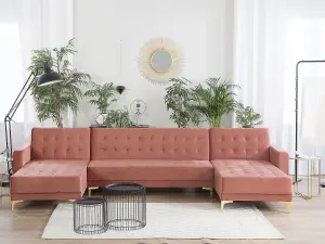 U-Shaped Sofa ABERDEEN Pink Velvet Reversible