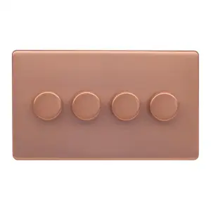 Brushed Copper Screwless Plate 100W 4 Gang 2 Way Intelligent Trailing LED Dimmer Switch -  SE Home