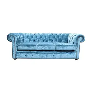 Chesterfield Handmade 3 Seater Sofa Settee Modena Denim Blue Velvet Fabric In Classic Style