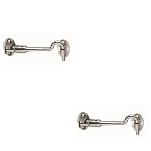 2 PACK - Silent Pattern Cabin Hook & Eye Bright Stainless Steel 100mm Arm Cabinet Hatch