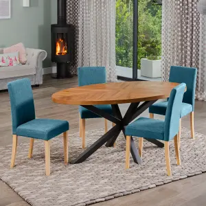 Dosenna Oval Dining Table Set with 4 Maiolo Fabric Chairs - Teal