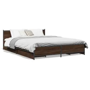 Berkfield Bed Frame with Drawers without Mattress Brown Oak 135x190 cm Double