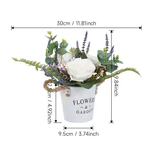 White Artificial Potted Rose Flower Tabletop Decor