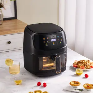 Black Digital Penel Singe Basket 5L Air Fryer Oven with Timer,Observation Window, Non-Stick Removable Basket