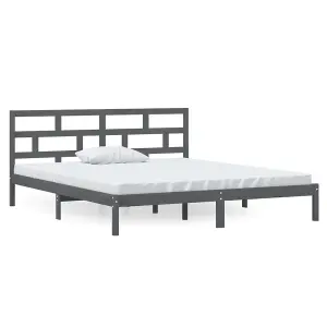 Berkfield Bed Frame Grey Solid Wood 135x190 cm 4FT6 Double