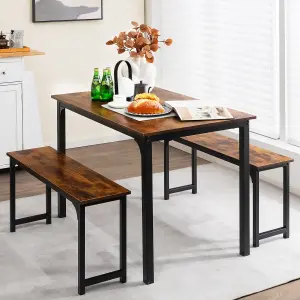 Costway 3 PCS Dining Table Set Space-Saving Kitchen Table Set w/2 Benches