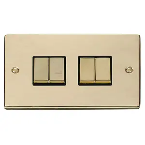 Polished Brass 10A 4 Gang 2 Way Ingot Light Switch - Black Trim - SE Home