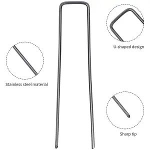 LIVIVO 50 Pack Garden Ground Securing Pegs - Heavy Duty Galvanised Steel U-Shaped Ground Stakes Metal Nail Pins for Tents & Turfs