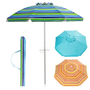 Costway 2M Patio Beach Umbrella Portable Sunshade Umbrella UPF 50+ with Sand Anchor