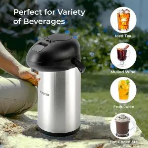 Royalford 4L Airpot Insulated Vacuum Thermal Flask Jug Tea Coffee Urn, Stainless Steel