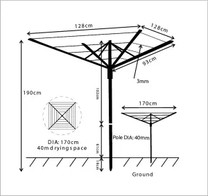 JVL 4 Arm Aluminium Rotary Airer, 40 Metre