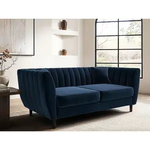 Solace+Co Remi 2 Seater Mid Century Velvet Sofa - Navy