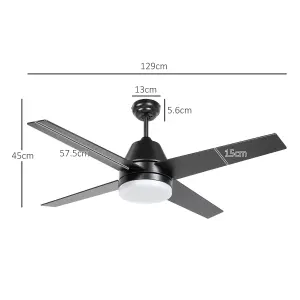 HOMCOM Mounting Reversible Ceiling Fan with Light, Remote, Black & Brown