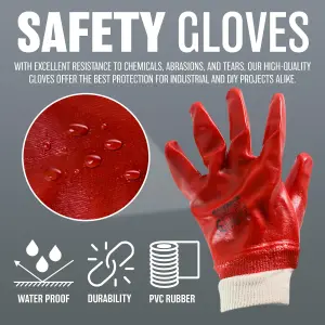 Set Of 4 Pairs Red Pvc Rubber Safety Builders Work Gloves Protect Diy