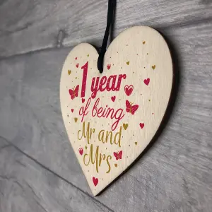 Red Ocean 1 Year Anniversary Wooden Heart Plaque Mr And Mrs Wedding Anniversary Gift For Her