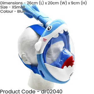 Kids ANTI-FOG Full Face Swimming Mask - BLUE Shark - Adjustable Pool Snorkel