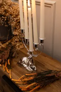 Laying Stag Silver Taper Candle Holder