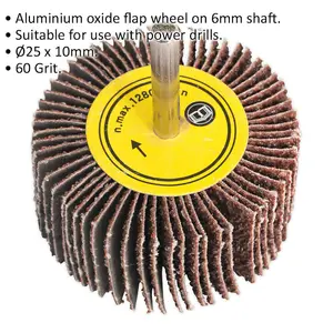 25mm Aluminium Oxide Flap Wheel for Metal Finishing - 6mm Shaft, 60 Grit