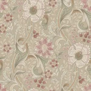 Grandeco Boutique Traditional Floral Trail PVC-free Eco Wallpaper, Taupe Pink