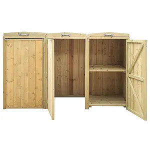 Charles Bentley Premium FSC Spruce Triple Bin Store Wheelie Bin Storage Unit