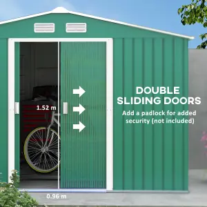 Outsunny 9 x 6FT Galvanised Garden Storage Shed with Sliding Door, Green