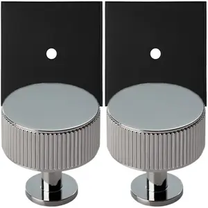 2 PACK - Cabinet Door Knob & Contrasting Backplate Set - Reeded Kitchen Pull - Polished Chrome & Black