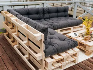 Garden Outdoor Pallet Cushions EURO Corner Sofa 200x240 Grey Tufted Quilted Pads