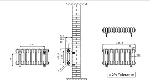 Right Radiators 300x607 mm Horizontal Traditional 3 Column Cast Iron Style Radiator Black