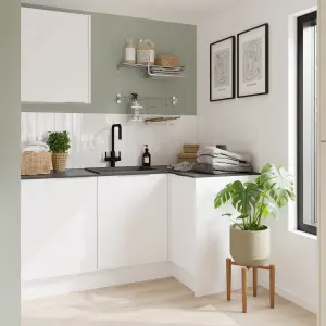 GoodHome Balsamita Matt white Slab Tall glazed Cabinet door (W)300mm (H)895mm (T)16mm