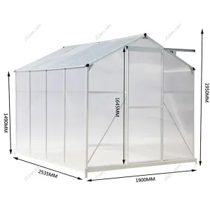 Rustproof Aluminium Framed Polycarbonate Garden Plants Grow House Large Walk-In Green House with Base and Roof Vent