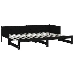 Berkfield Pull-out Day Bed Black Solid Wood Pine 2x(90x200) cm