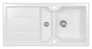 Clearwater Harmony Ceramic Kitchen Sink 1.5 Bowl & Drainer - Reversible - HAR1020WH