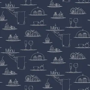 Galerie Just Kitchens Blue Chalkboard Menu Wallpaper Roll