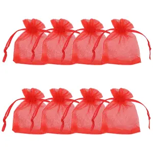 Neel Blue Pack of 100 Organza Bags, 7cm x 9cm Gift Bags Sheer Drawstring Pouches, Red