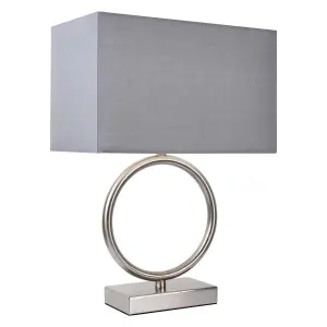 First Choice Lighting Set of 2 Satin Nickel Hoop Lamps with Grey Shade