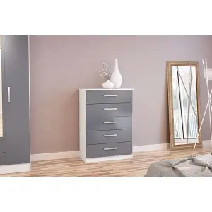 Birlea Lynx 5 Drawer Chest White & Grey