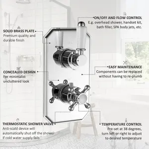 ENKI Regent Chrome Traditional Crosshead Ceiling Fixed Brass Thermostatic Shower Set SH0249 8"