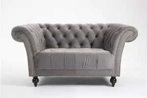 Grey 1.5 Seater Handmade Chesterfield Sofa Armchair Settee Love Seat Velvet - D Pro T Homeware