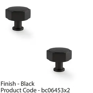 2 PACK - Industrial Hex Cabinet Door Knob - 40mm Matt Black Cupboard Pull Handle