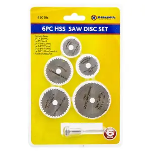 Pack Of 6 Hss Circular Saw Blade Cutting Discs Rotary Drill Tool Kit Cuts Wood