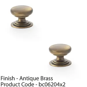 2 PACK - Stepped Round Door Knob - Antique Brass 25mm Classic Kitchen Cabinet Pull Handle