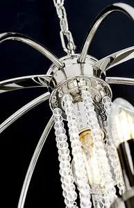 6 Bulb Chandelier Ceiling Light Highly Polished Nickel Finish Plated LED E14 60W