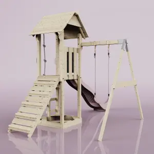 PolarPlay Tower Kids Wooden Climbing Frame with Swing and Slide - Swing Destin Rose