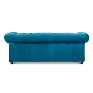 Ashbourne Chesterfield Indigo Blue Velvet Fabric Sofa Suite 3 Seater and 2 Seater Studded Design