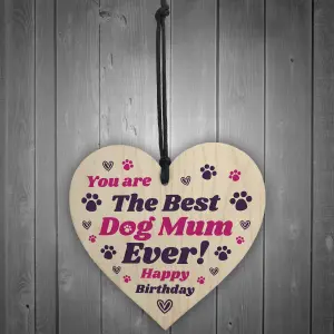 Red Ocean Mum Birthday Gift For Best Dog Mum Ever Wood Heart Pet Lover Dog Birthday Gift