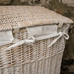 Rectangular Wicker Laundry Basket Bin White / Large (66 H cm x 46 W cm x 33 D cm)