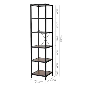 Industrial Style 6-Tier Metal Framed Wooden Bookshelf