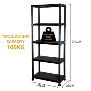 5 Tier Plastic Racking Shelf Heavy Duty Garage Shelving Storage Unit Organiser